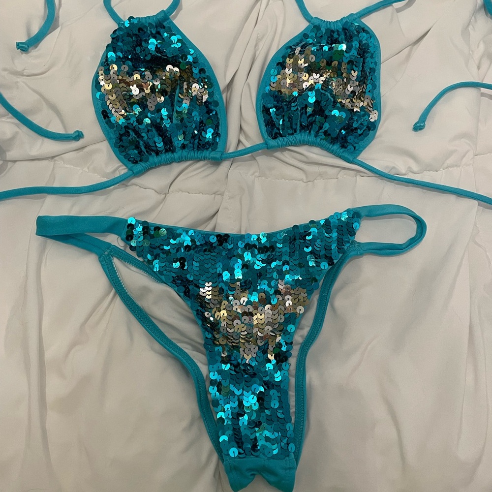Teal and Gold Sequin Bikini Set